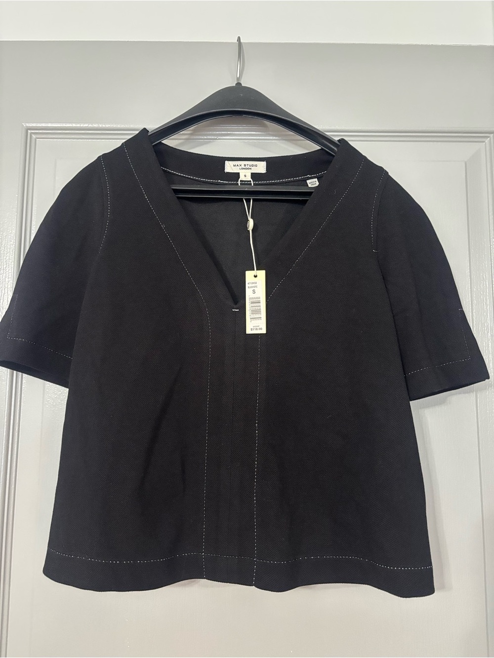Max Studio Black Short Sleeve V-Neck Top